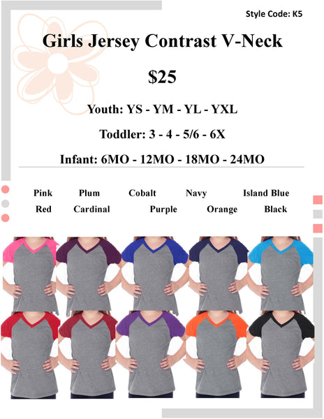 Youth Jersey Contrast V-Neck Tee