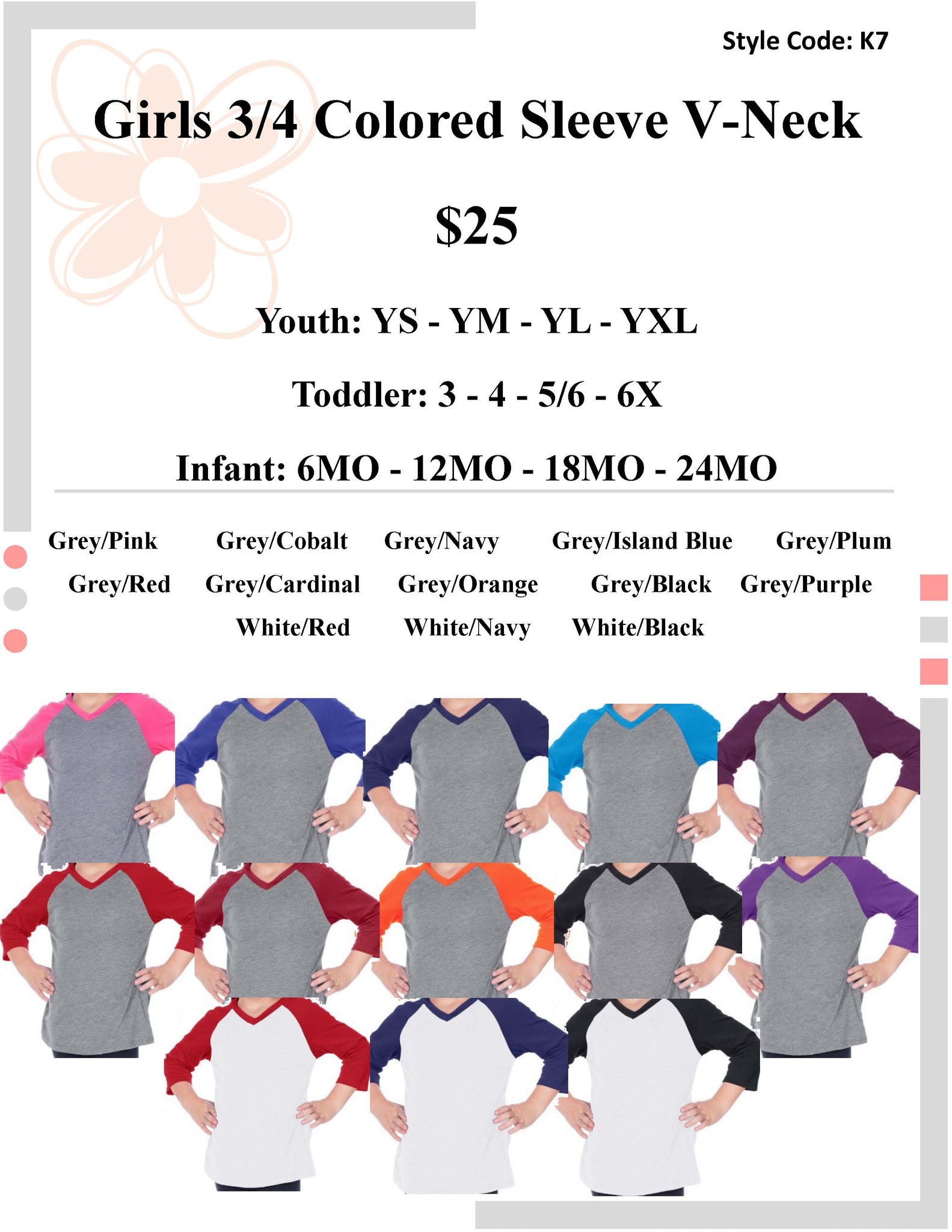 Youth 3/4 Colored Sleeve