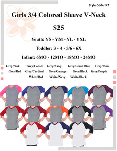 Youth 3/4 Colored Sleeve