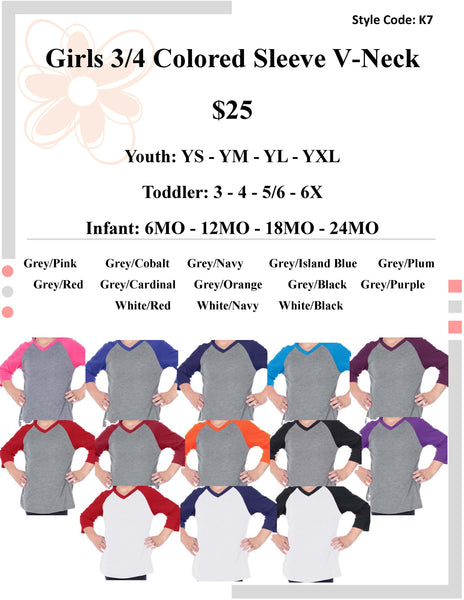 Youth 3/4 Colored Sleeve