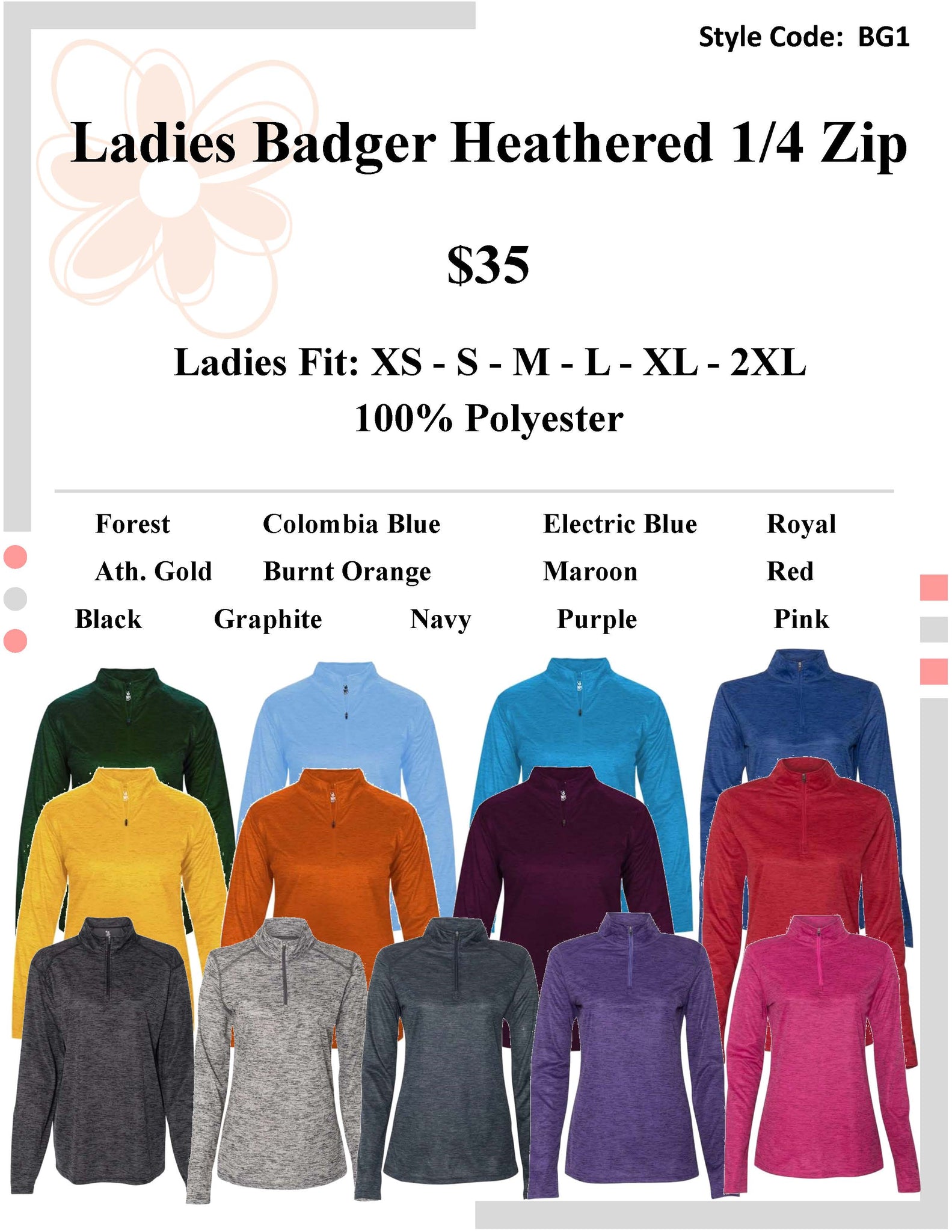 Ladies Badger Heathered 1/4 Zip