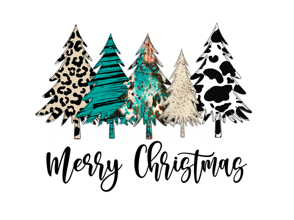 Merry Christmas Cow Print Trees Print