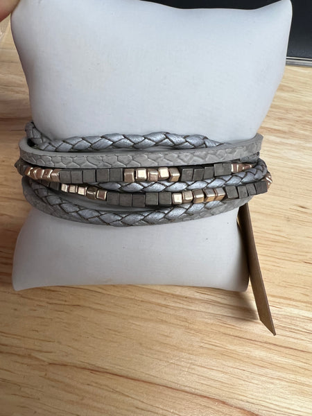 Joy Susan Grey Leather Multi Bracelet