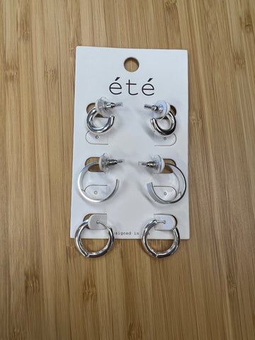 Matte Silver Huggie Hoop Set of 3