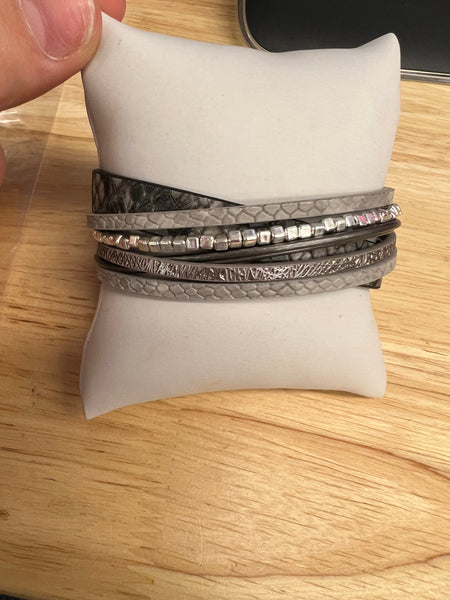 Joy Susan Grey Leather Multi Bracelet