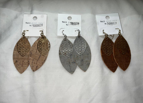 Leather Metal Feather Earrings