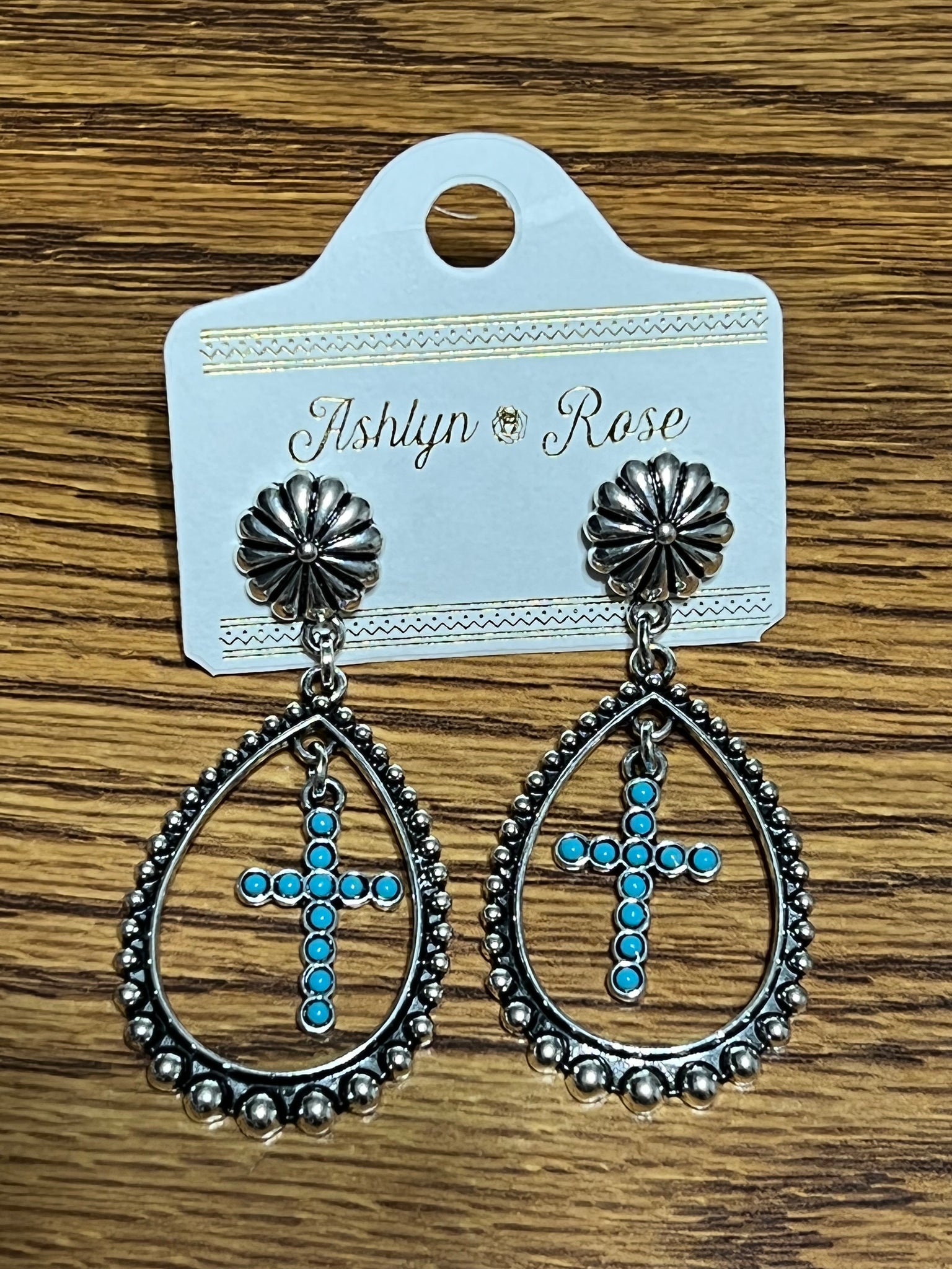 Turquoise Beaded Cross Earrings