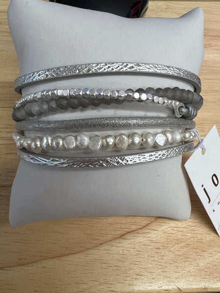 Joy Susan Grey Leather Multi Bracelet