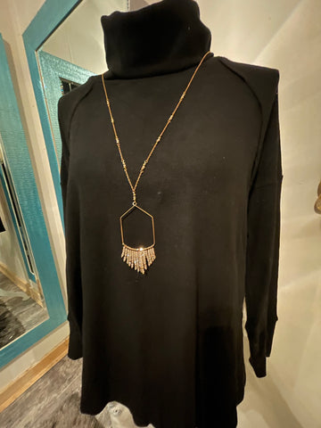 Rectangle Beaded Tassel Necklace