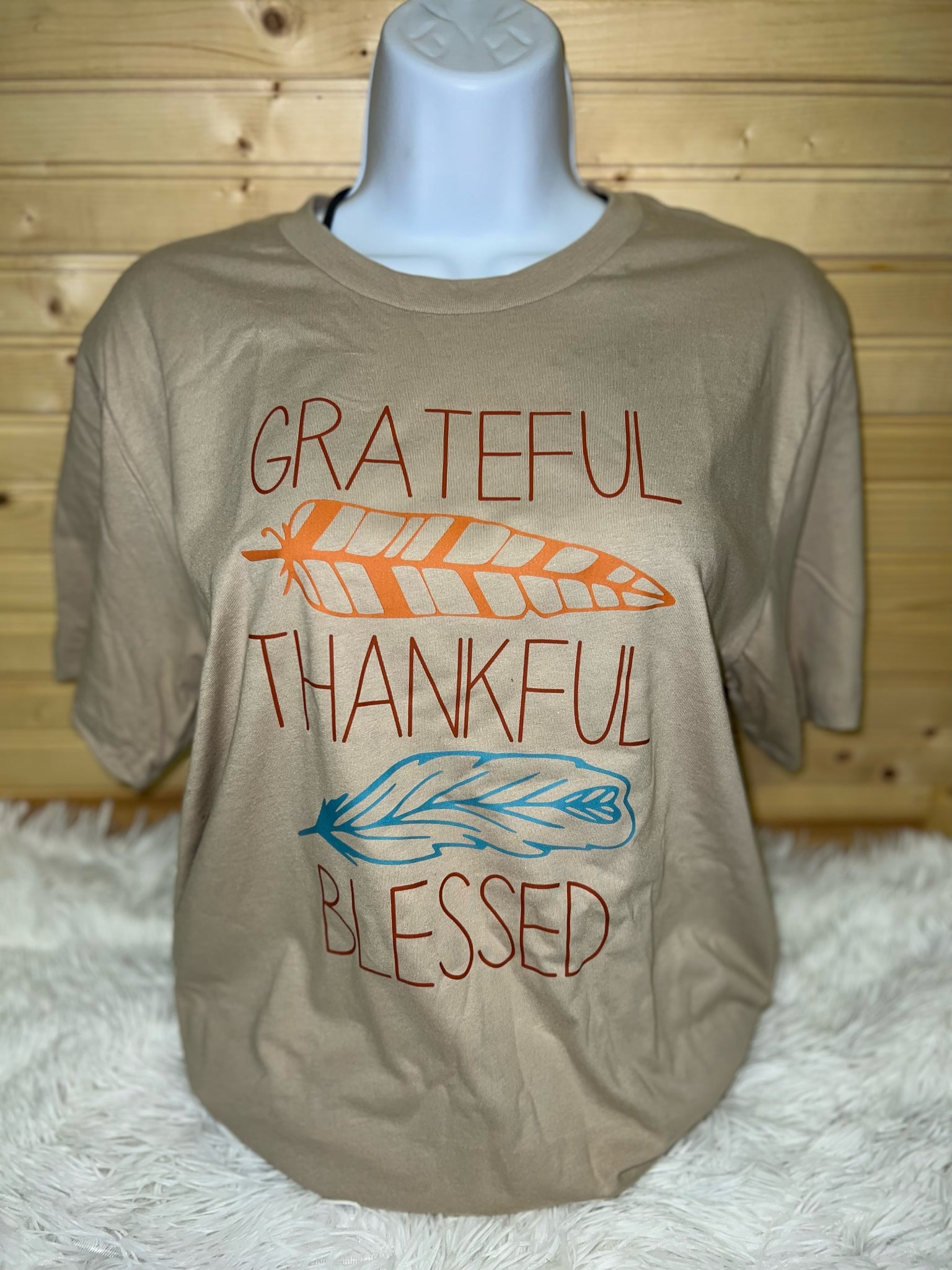 Grateful Thankful Blessed Feather Tee