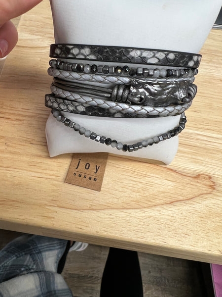 Joy Susan Grey Leather Multi Bracelet