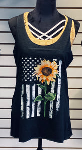 Patriotic Sunflower Tank - Ladies Fit (Size up for a flowy fit)