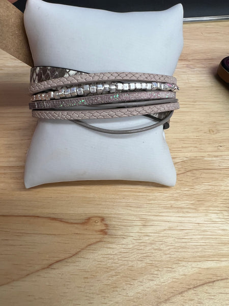 Joy Susan Grey Leather Multi Bracelet