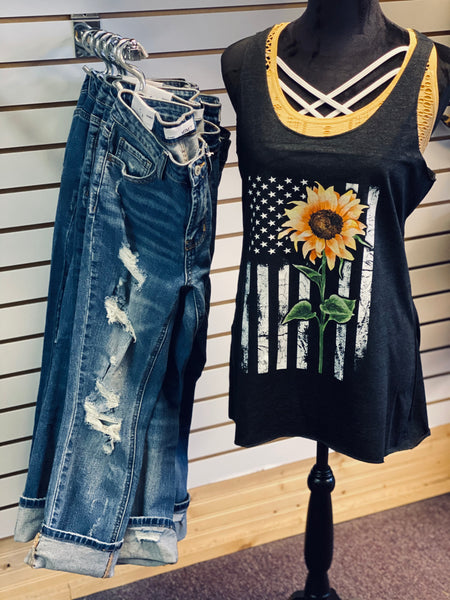 Patriotic Sunflower Tank - Ladies Fit (Size up for a flowy fit)