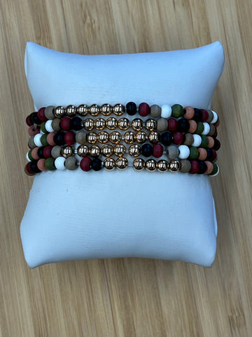 Multi Wood and Gold Beaded Bracelet Set