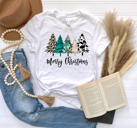 Merry Christmas Cow Print Trees Transfer