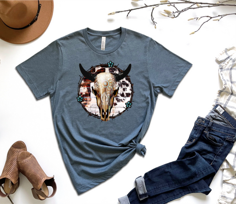 Turquoise Western Skull Transfer